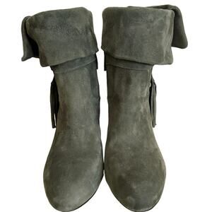 Johnson and Murphy Keaton Cuff Bootie sage‎ green suede boots size 10 4” heel